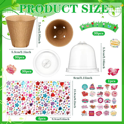 Motipuns Mother's Day Garden Paper Pot Craft Kit Include Plant Flower Peat Pots with Domes 4 Sheet Rhinestones Jewels Stickers and Adhesive Spring Stickers Set for DIY Craft Gifts