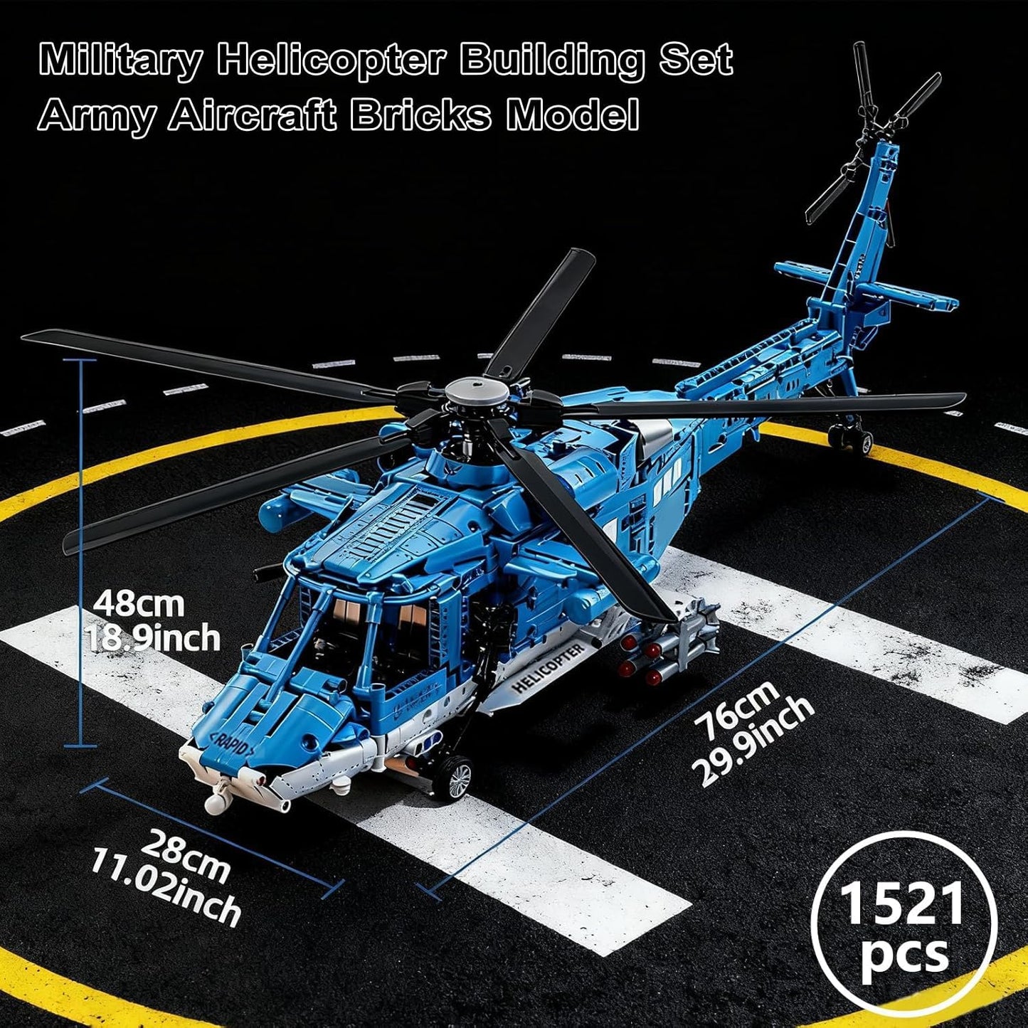 Powered Military Helicopter Building Blocks Set – 1521PCS Army Aircraft Bricks Model with Motor-Driven Rotors, Power Module & Mechanical Gear System – STEM Engineering Toy for Boys, Teens & Adults