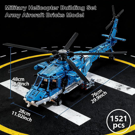 Powered Military Helicopter Building Blocks Set – 1521PCS Army Aircraft Bricks Model with Motor-Driven Rotors, Power Module & Mechanical Gear System – STEM Engineering Toy for Boys, Teens & Adults