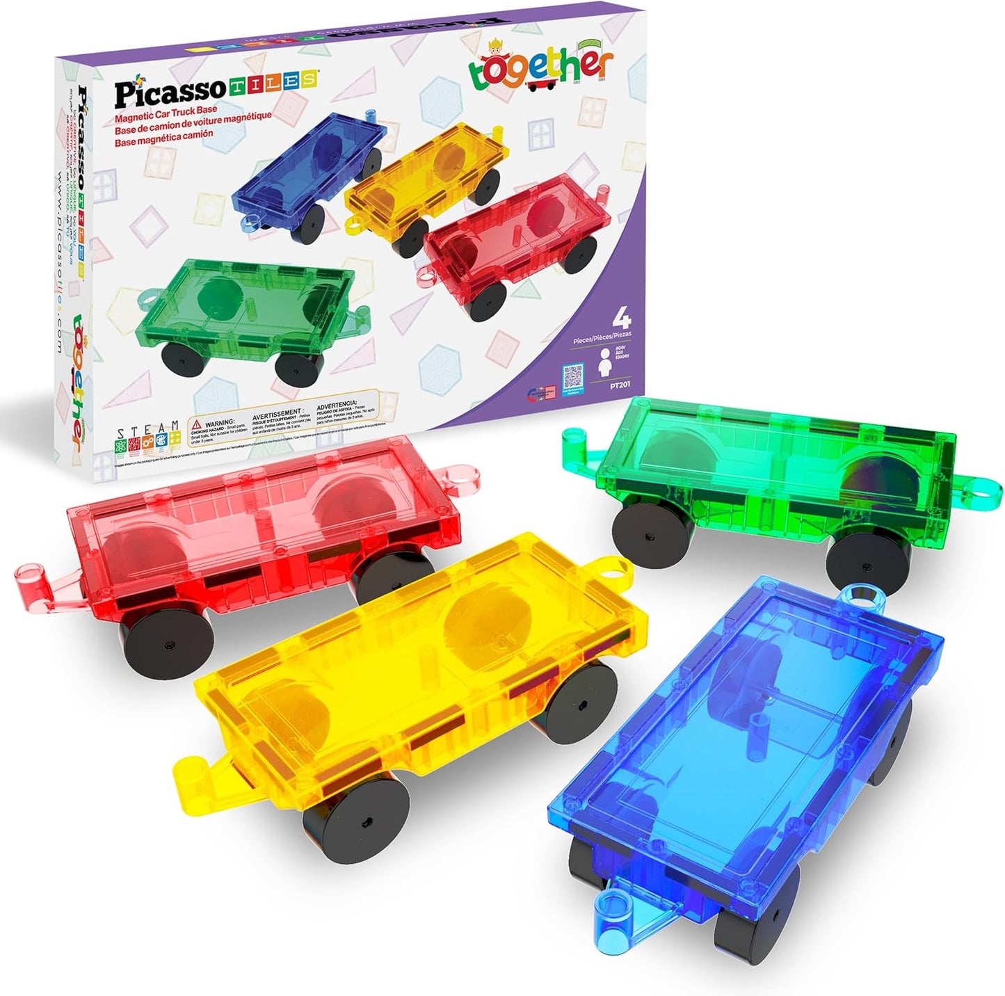 PicassoTiles 2 Piece Car Truck Construction Kit Toy Set Vehicle for Magnetic Blocks Building Tile Sensory Magnet Toys with Re-Enforced Hitch & Long Bed Educational Puzzle Girls Boys Toddlers Ages 3+