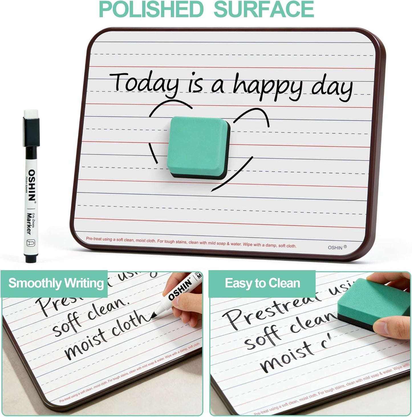 6 Pack Small White Boards, 9"x12" Double Sided Magnetic Dry Erase Boards Personal Handheld Whiteboards with Lines for Kids, Students, Teacher School, Include 6 Markers, 6 Erasers, 6X52 Pcs Letters