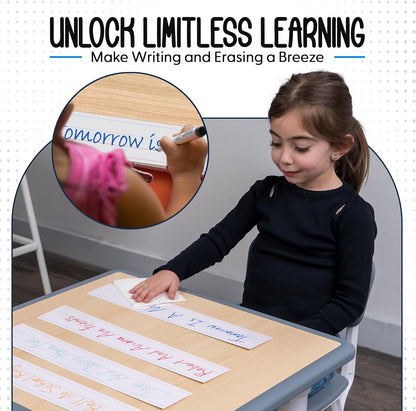 Essex Wares - 50 Pack - White - 16" Wide x 3" Tall Dry Erase Sentence Strips - Sentence Strips Cardstock - Reusable & Double Sided (Ruled & Blank) Sentence Strips for The Classroom, Home, Office