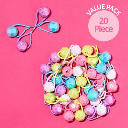 20pc Ponytailers Balls Elastics 18mm Round Opaque Multicolored Twin Beads Bauble Holders Toddler Kids Braiding Styling