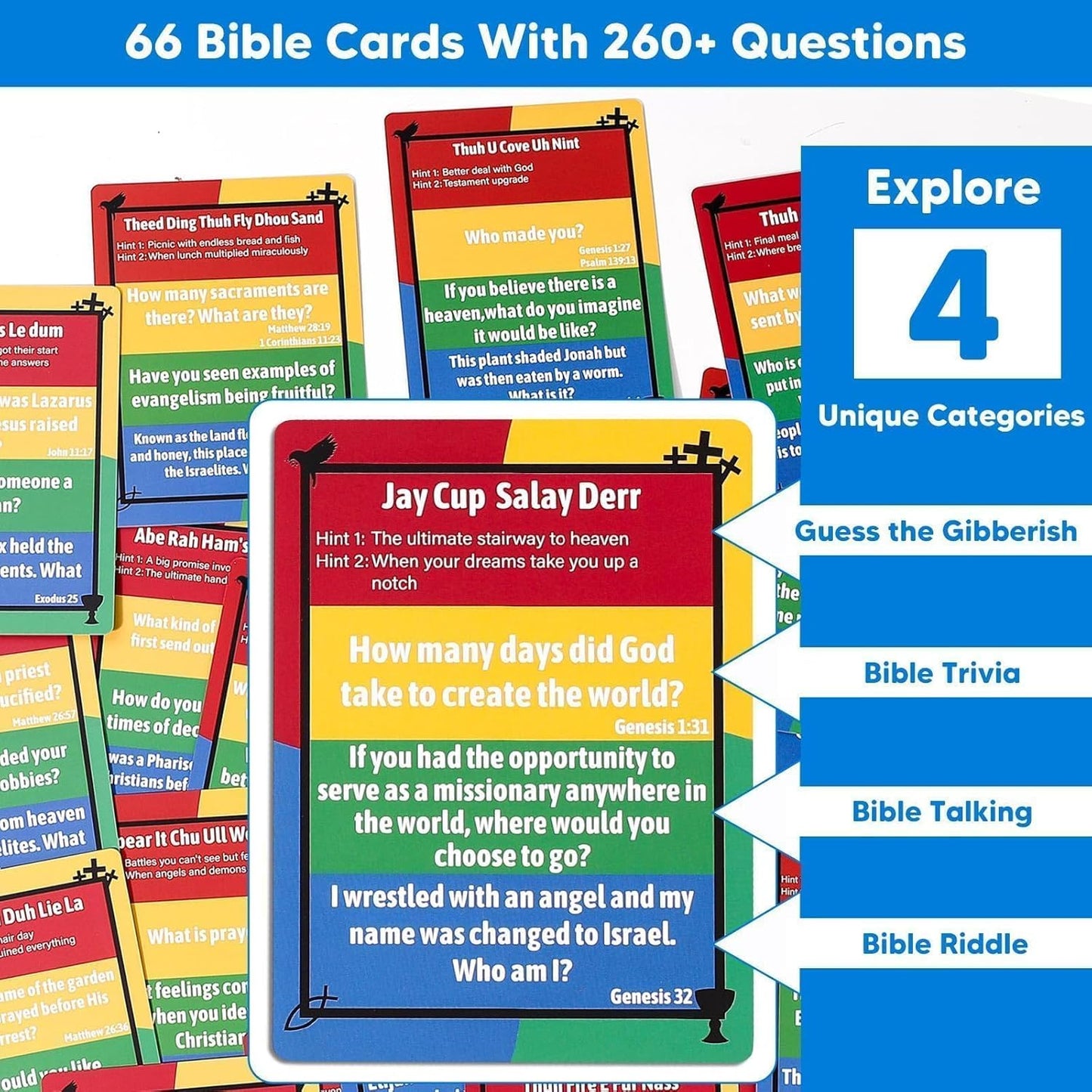 Garybank Faith Darts Bible Trivia Games for Kids Adult Family, 66 Flash Cards W/ 260+ Questions, Christian Bible Study Supplies for Youth Group, Teens, Disciples, Church, Kids Birthday Gifts