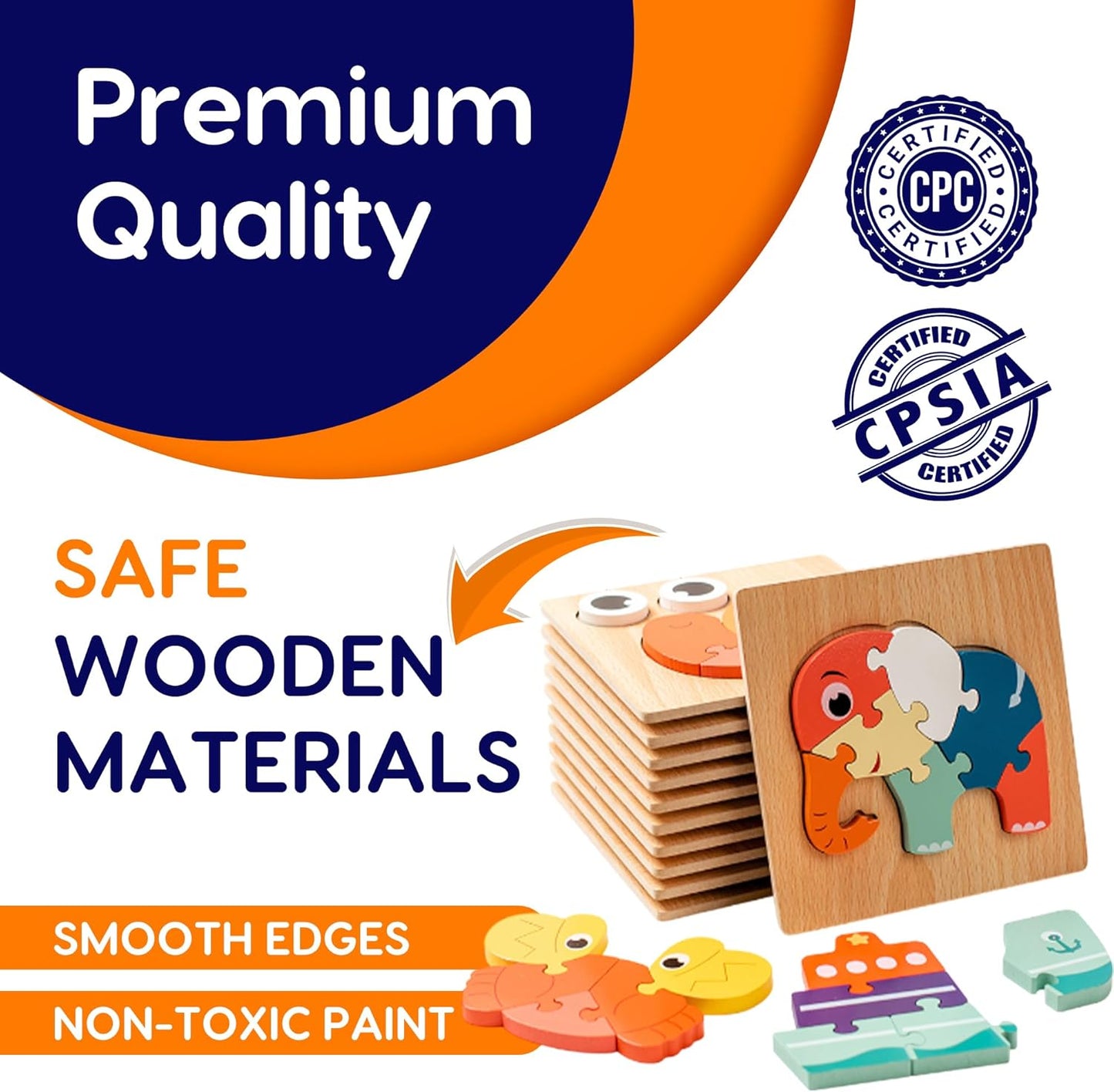 Montessori Wooden 3D Puzzle Set – Educational Wooden Toys for Toddlers (Themes: Ocean, Animals, Transport, Farm & Garden) (Animals)