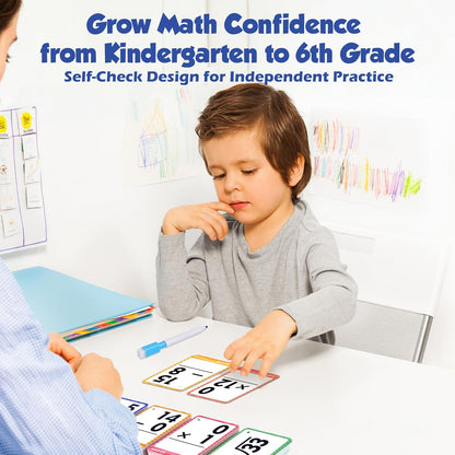 Multi Math Flash Cards, Addition, Subtraction, Multiplication & Division, Write & Wipe with Markers, Self - Checking Flashcards for Kids Grades 1-5 & Homeschool