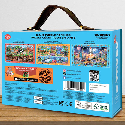 QUOKKA Floor Puzzles for Kids Ages 4-8 – 2x3 FT Giant Search and Find Jigsaw – 48 Large Pieces – Above and Beyond Observational Scene – Educatinal Montessori Toy with Gift Box – Fun Learning Activity