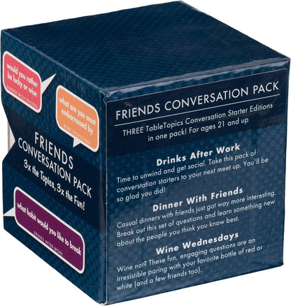 TableTopics Friends Conversation Pack Card Game - 120 Fun Conversation Starter Cards for Adult Parties, Friends’ Game Nights, or Girls’ Nights, Getting to Know You Questions, Boxed Set of 3 Topics