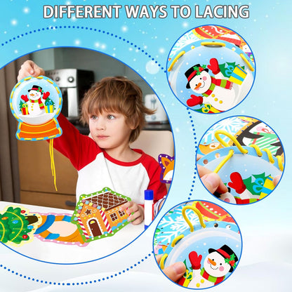 Winter Animal Lacing Cards 12 Packs Sewing Kits for Kids Christmas Cardboard Sewing Cards Lacing Games for Developing Imagination School Learning Activity Supplies Christmas Holiday Party Decorations
