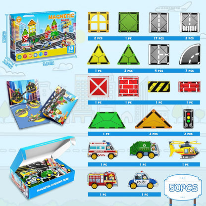 Magnetic Tiles Road Set | Magnet Tiles Race Track, Magnetic Car Racing Tile for Kids Ages 4-8 5-7, Toddler Magnet Building Toys STEM Learning Sensory Birthday Gifts for 3+ Years Old Boys Girls