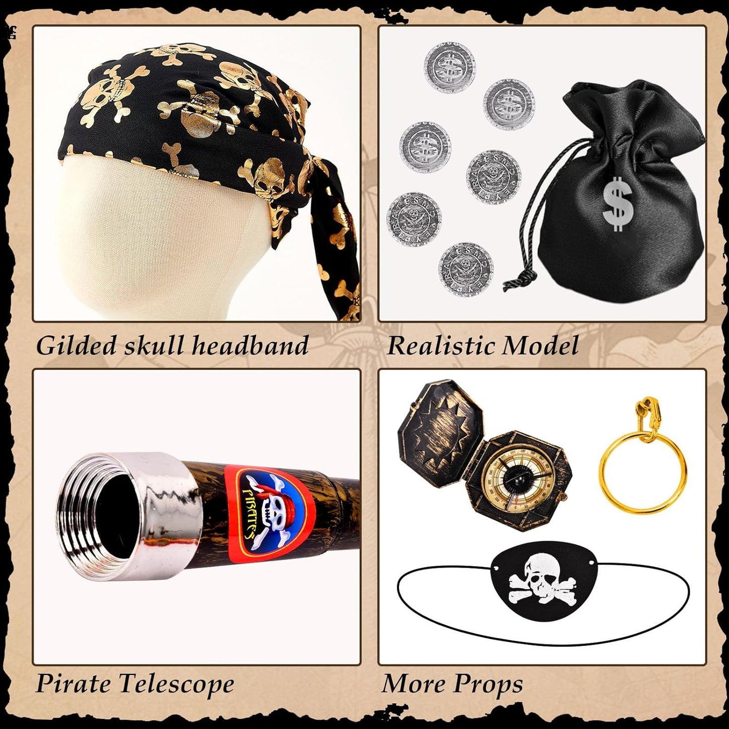 Latocos 14pcs Girls Pirate Costume Dress Kids Pirate Accessories Hat Eye Patch Halloween Dress Up Role Play Gift