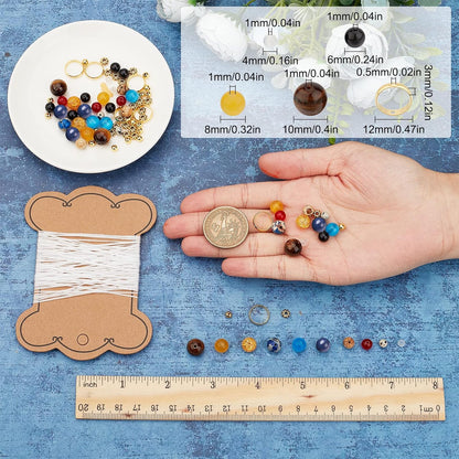 SUNNYCLUE 1 Box 300+Pcs DIY 10 Sets Solar System Bracelets Kit Universe Galaxy The Nine Guardian Planets Bracelet Necklace Tiger Eye Bead Natural Gemstone Beads for Jewelry Making Kits Craft
