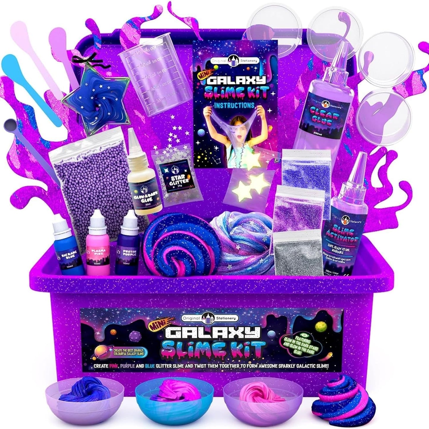 Original Stationery Galaxy Slime Kit for Kids Ages 8–12, DIY Space Slime Set with Glow-in-The-Dark Stickers & Galactic Glitter, Fun Cosmic Craft for Creative Play, Birthday Gift for Boys & Girls