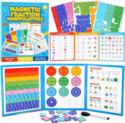Magnetic Fraction Educational Puzzle, 102 Pcs Magnetic Fraction Puzzle for Kids, Magnetic Fraction Tiles & Fraction Circles, Fractions Manipulatives Learning Games for Elementary School