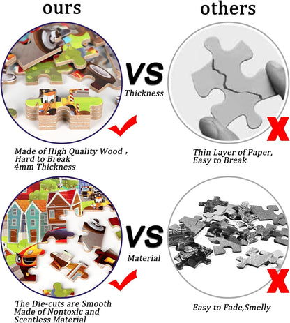 LELEMON 100 Pieces Jigsaw Puzzles in a Metal Box for Kids Age for 4-8 Boys Girls Toy Puzzles Construction Site Vehicles Children Learning Educational Puzzles Toys