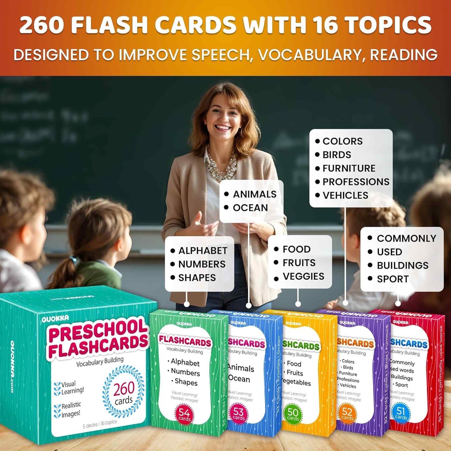 QUOKKA ABC Learning Flash Cards for Toddlers 2-4 Years Old - 60 Flashcards Toy for Kids Ages 1-3-5 - Alphabet Numbers Colors Letters Animals Learn Activities - First Words Educational Game