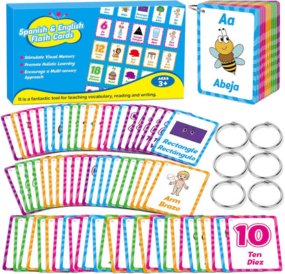 Edulok Bilingual Flash Cards: Spanish to English, First Words & Toddler Alphabet Flash Cards for Kids Learning Spanish & English