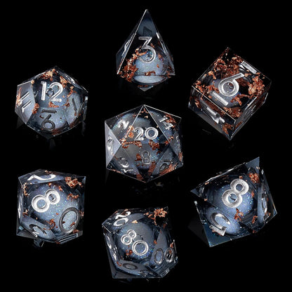 Liquid Core DND Dice Set, 7pcs Sharp Edge Dice for Role Playing Dungeons and Dragons Ttrpg with Gift Box, Handmade Resin D&D Dice RPG Role Playing Games Dice Set(Blue Gold)