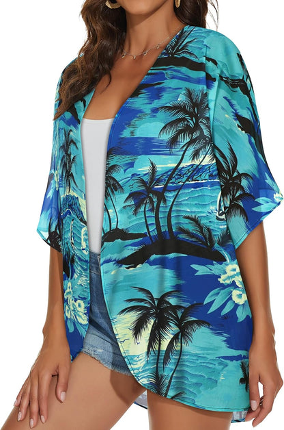 Womens Kimono Cardigans Beach Cover ups Swimwear Puff Sleeve Loose Casual Summer Tops 2026