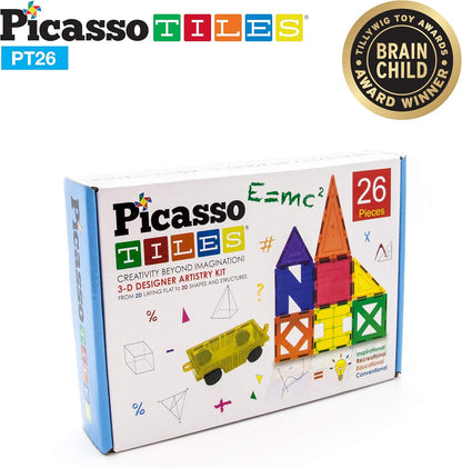 PicassoTiles Magnetic Building Block Set Geometry Shape Magnet Tiles Construction Toy STEM Learning Kit Educational Playset Playboard Pretend Play Stacking Blocks Child Brain Development PT16