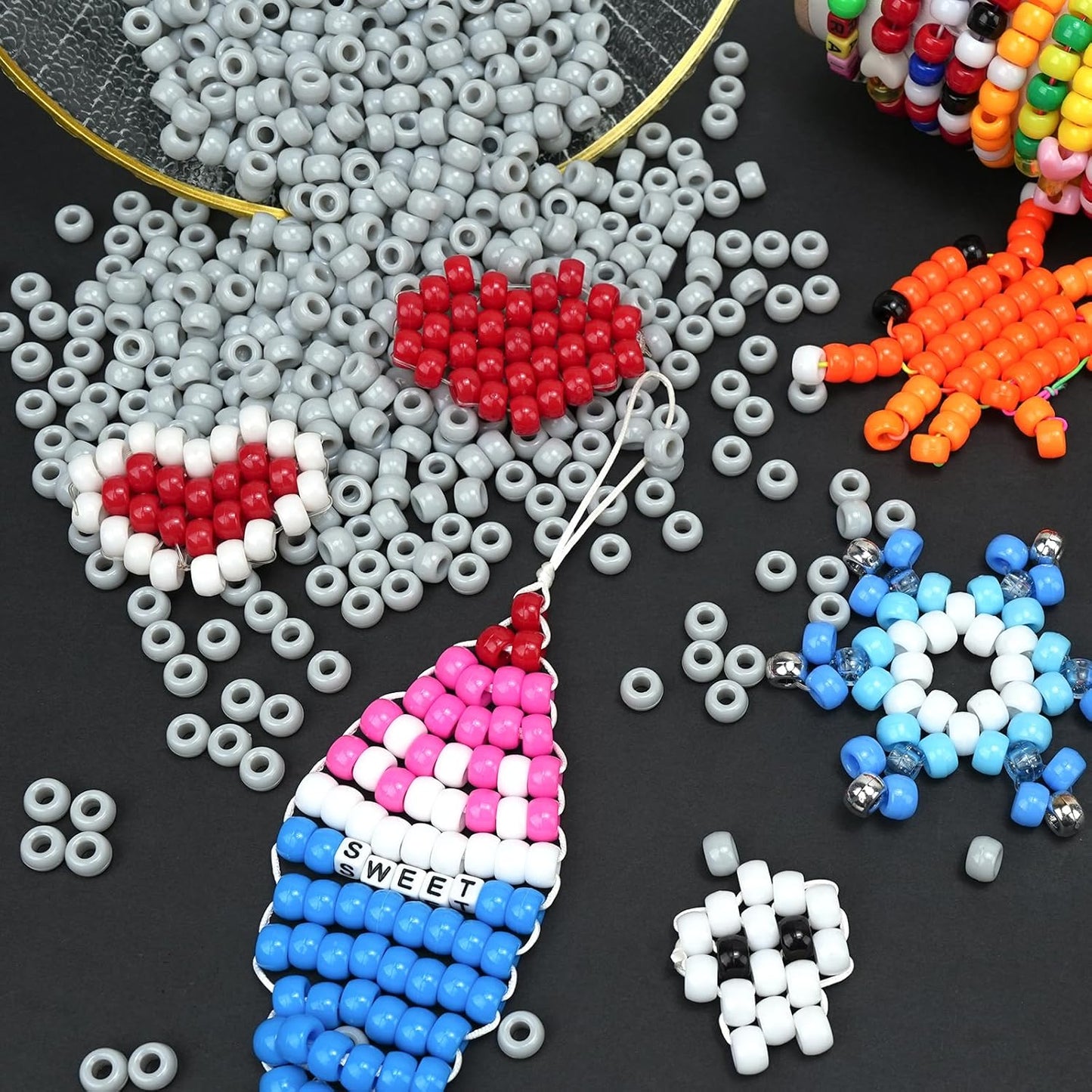Dowsabel Brown Pony Beads Bulk 1000 Pcs 6x9mm, Large Hole Kandi Hair Beads for Braids Bracelets, DIY Friendship Bracelets Necklaces Jewelry Making Crafts and Gifts