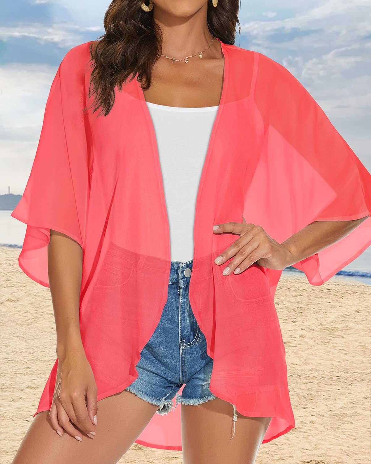 Womens Kimono Cardigans Beach Cover ups Swimwear Puff Sleeve Loose Casual Summer Tops 2026