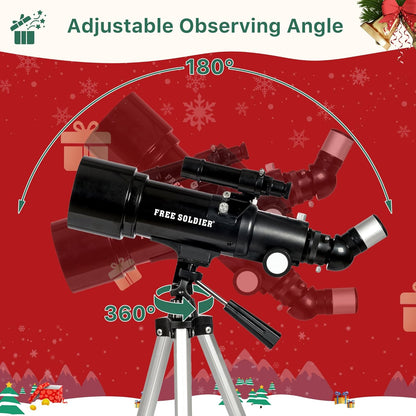 FREE SOLDIER Telescope for Kids 70mm Aperture Astronomical Refractor Telescopes for Beginners (15X-150X) 300mm Telescope for Adults High Powered with A Phone Adapter & A Wireless Remote (White)