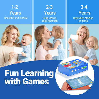 Thick Video Flash Cards for Toddlers- Color, Shape, Number Cards- 9 Fun Games for Toddlers, Speech Therapy Material Picture Cards, Preschool Learning Activities, Montessori