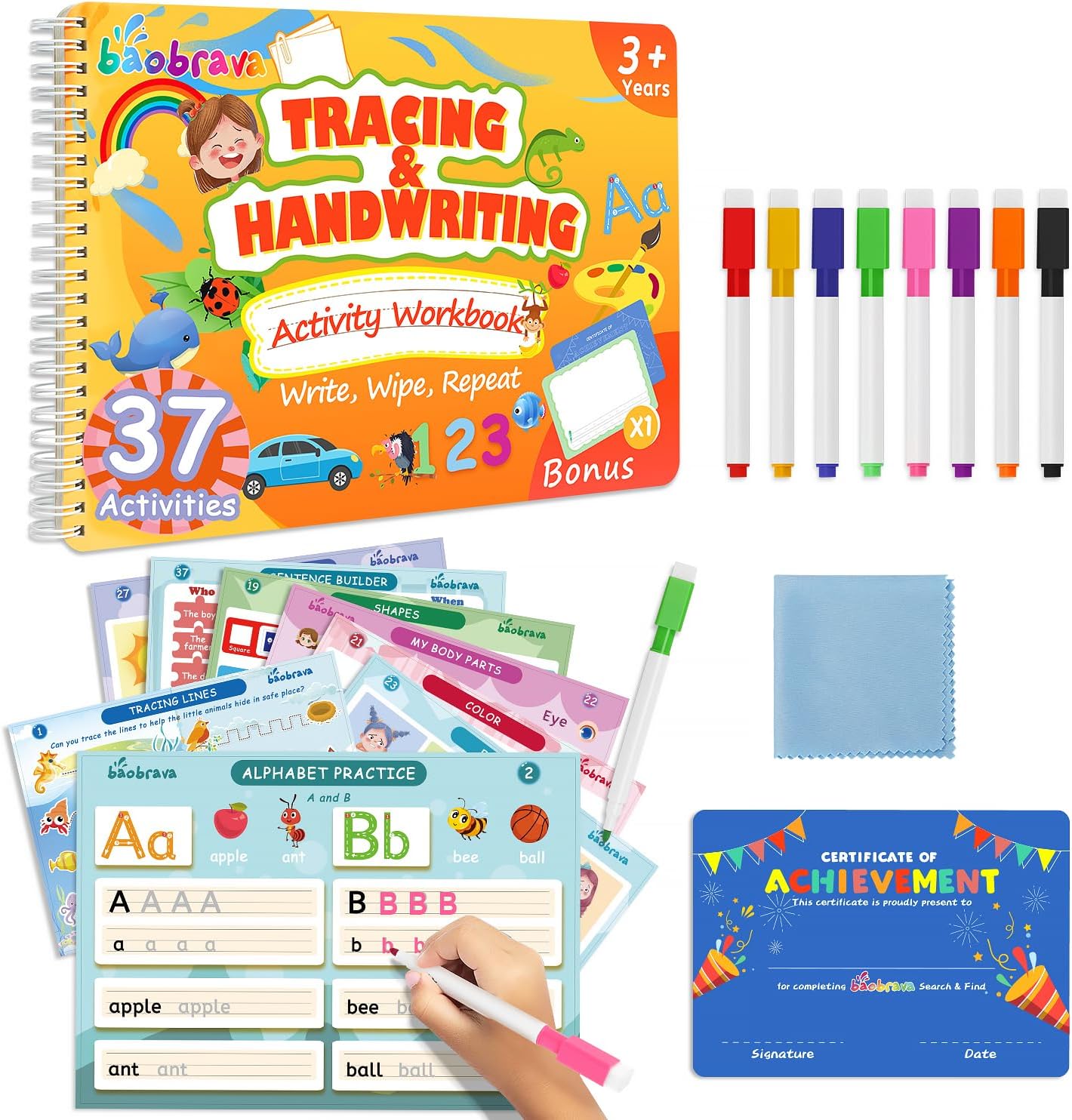 Baobrava Search and Find Book and Handwriting Practice Books Set, More Than 50+ Preschool Learning Activities for Toddler and Kids 3-8, Travel Games for Road Trip Car Airplane