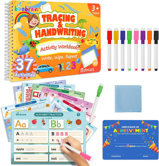 Baobrava Search and Find Book and Handwriting Practice Books Set, More Than 50+ Preschool Learning Activities for Toddler and Kids 3-8, Travel Games for Road Trip Car Airplane
