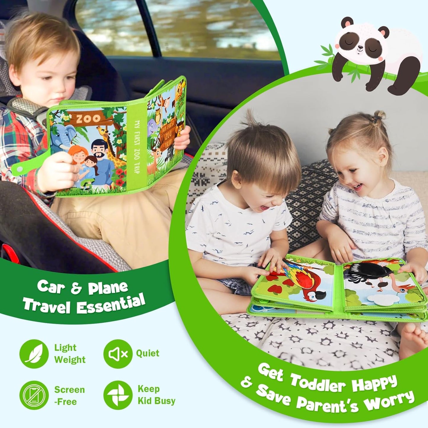 Busy Book for Toddlers 1-3: Busy Board for 1 Year Old Montessori Toys, Quiet Books Toddler Activity Board, Educational Sensory Toys Birthday Gift for Girls Boys, Travel Toy for Toddlers 2-4 Plane Car
