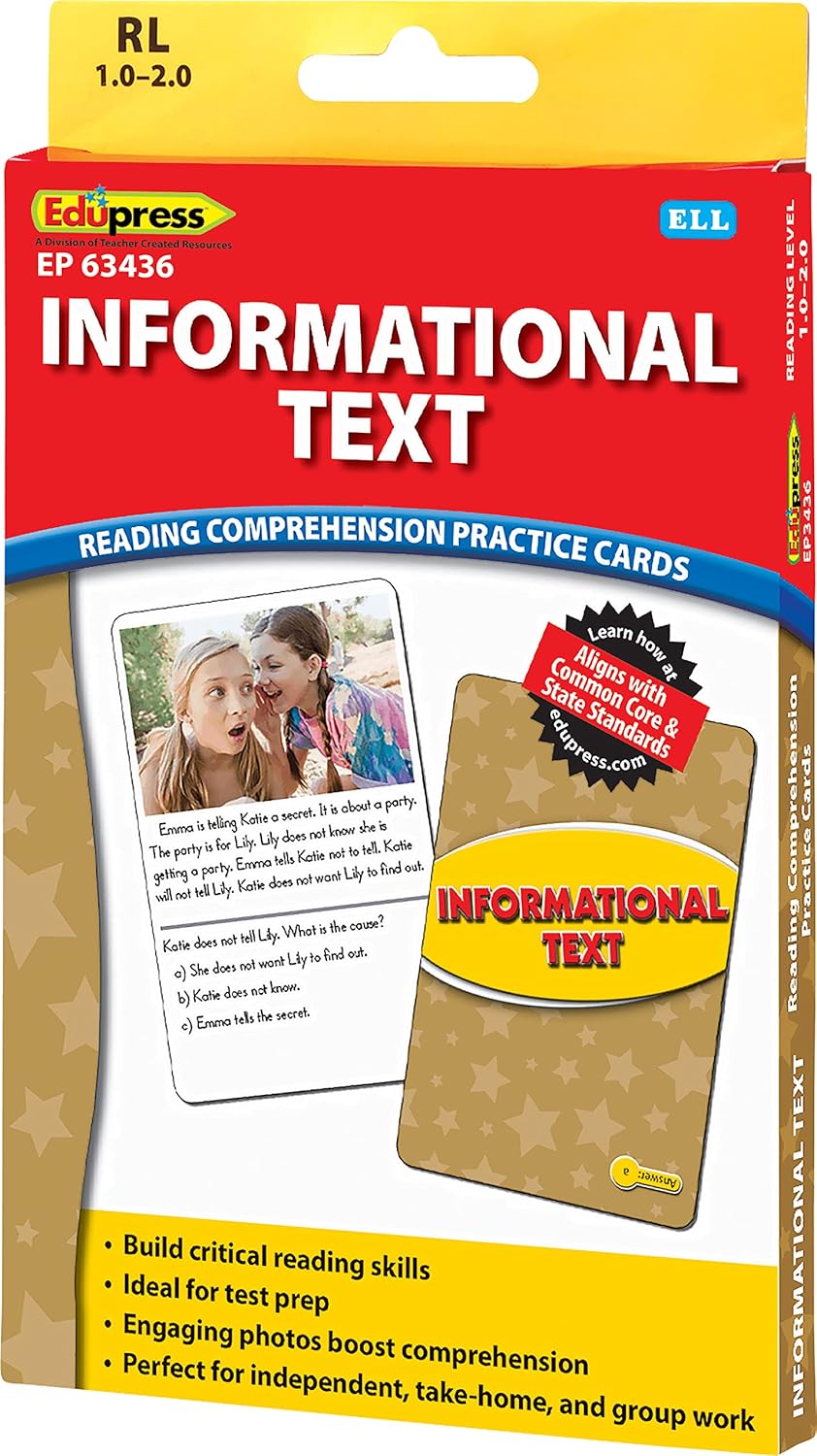Edupress Reading Comprehension Practice Cards, Informational Text, Red Level (EP63437) Medium