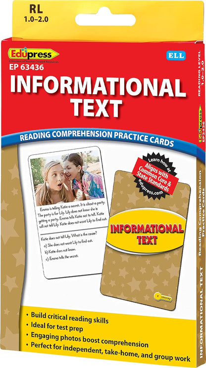 Edupress Reading Comprehension Practice Cards, Informational Text, Red Level (EP63437) Medium