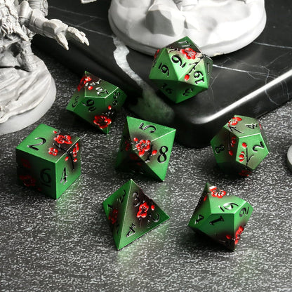 DnDnD Heavy Polyhedral Metal Dice Set with Metal Box, 7-die Shiny Blue Surface with Golden Number for RPG,Dungeons and Dragons,Pathfinder,Shadowrun,D&D,Role Palying Game and Math Teaching - Colors A