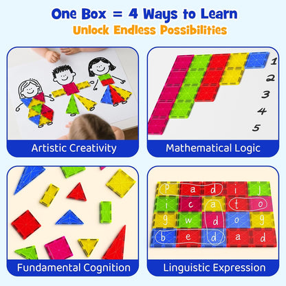 42PCS Mini Magnetic Tiles Travel Set with Iron Storage Box - Portable STEM Building Blocks for Kids 3-8, Montessori Educational Magnet Toys for Airplane, Car Rides & On-The-Go Play