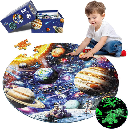 Glow-in-The-Dark Dinosaur Floor Puzzles for Kids Ages 4-6, Kids Jigsaw Puzzles Ages 6-8, 70PCS Large Round Dino Educational Puzzle Toys for 3 4 5 6 7 8 Years Old Children, Easter Gifts for Kids
