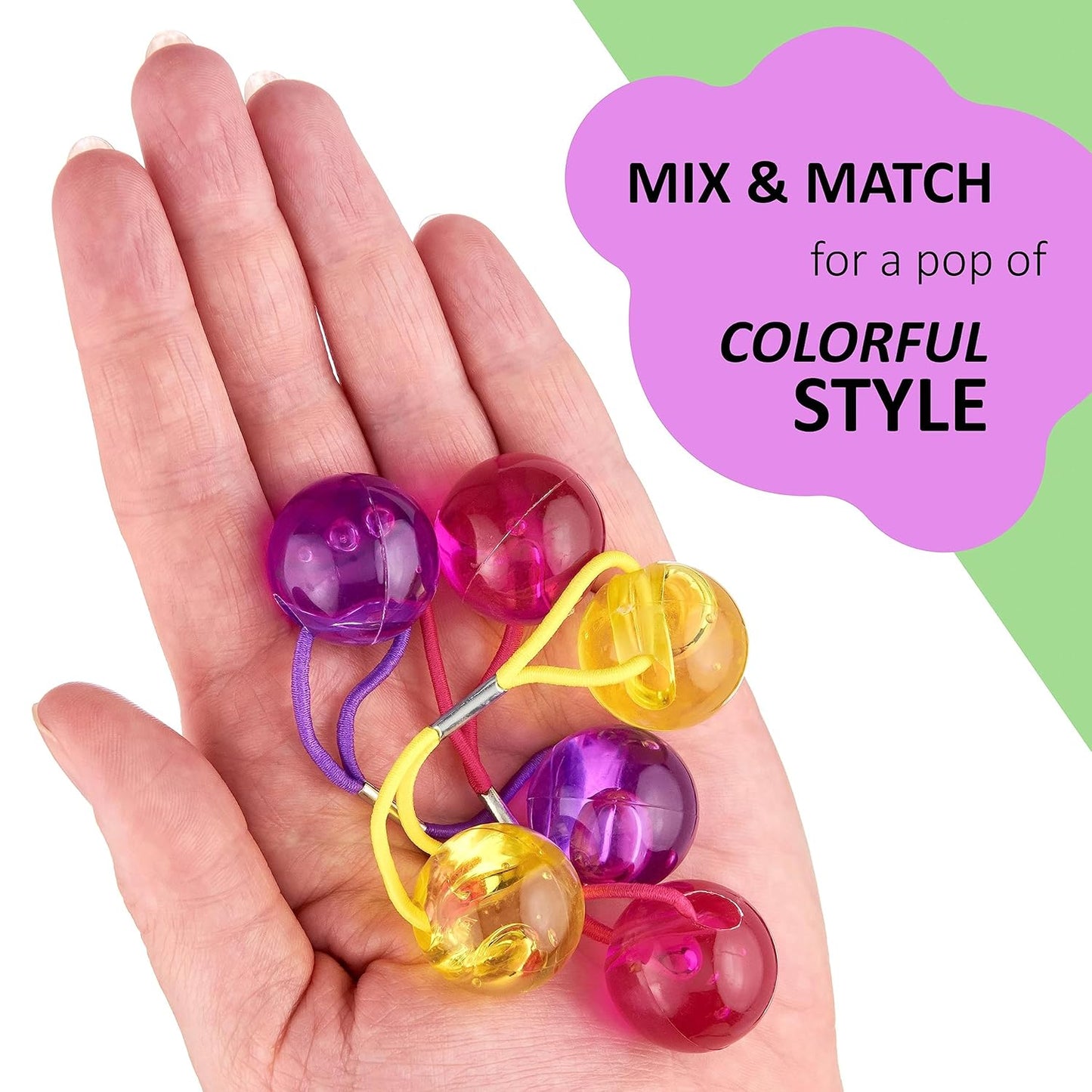 20pc Ponytailers Balls Elastics 18mm Round Opaque Multicolored Twin Beads Bauble Holders Toddler Kids Braiding Styling