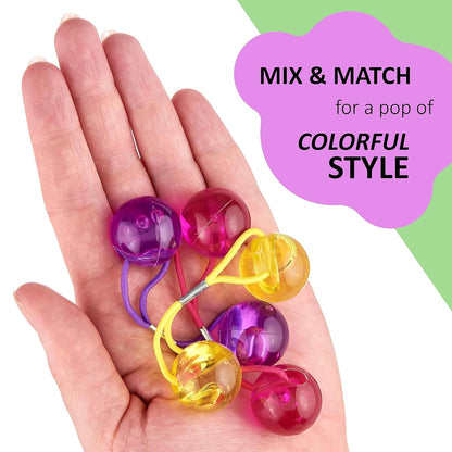 20pc Ponytailers Balls Elastics 18mm Round Opaque Multicolored Twin Beads Bauble Holders Toddler Kids Braiding Styling