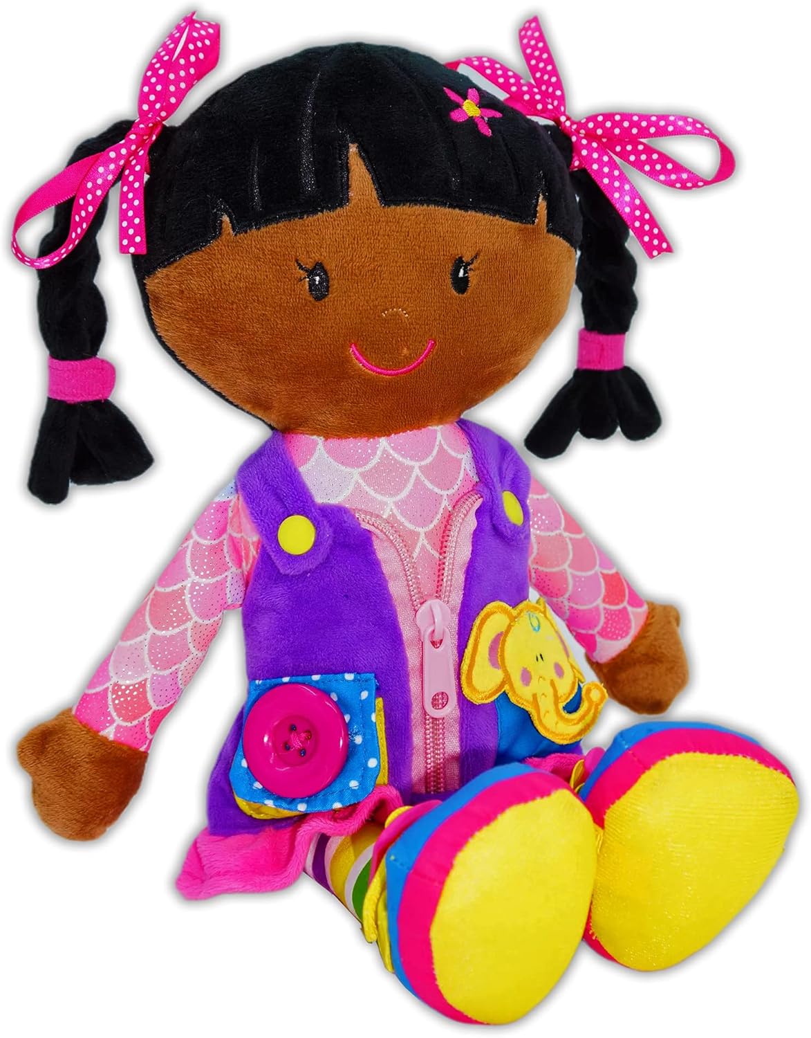 June Garden 16" Dressy Friends Bunnie - Educational Stuffed Plush Doll for Kids and Toddlers 2 Years and Up - Montessori Soft Toy Doll