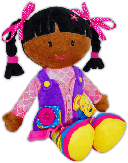 June Garden 16" Dressy Friends Bunnie - Educational Stuffed Plush Doll for Kids and Toddlers 2 Years and Up - Montessori Soft Toy Doll