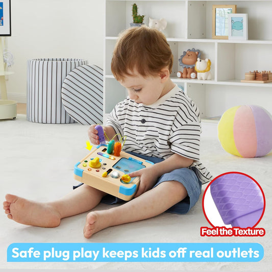 lalalark JOVA Electronic Busy Board – Montessori Learning Toddler Toy with 15 LED Light & 9 Sounds, 5 Switches & Plugs, Travel Toys Sensory Activity Board for 1 2 3 Years Old Boy & Girl Birthday Gift