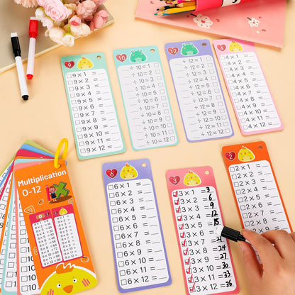 15Pcs Multiplication Flash Cards 0-12, Time Table Flash Cards Chart with 2 Dry Erase Pens 1 Rings, Educational Math Multiplication Chart for 1st to 3rd Grades Fun Learning with Math Game