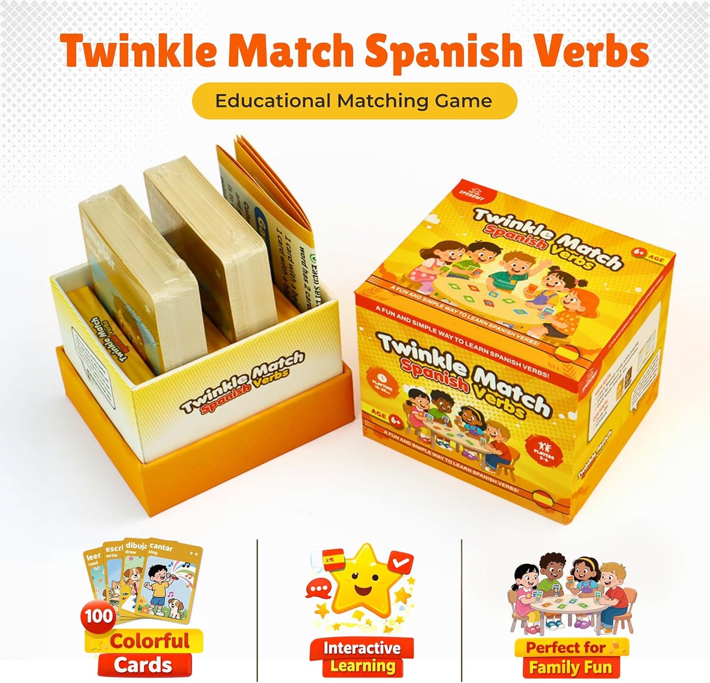 Spedemy Twinkle Match Spanish Card Game – 100 Vocabulary Matching Cards, Bilingual Games, Spanish Board Game for Kids, Beginners, Families, Homeschool & Classroom, juegos en español para la Familia