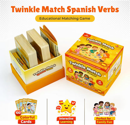 Spedemy Twinkle Match Spanish Card Game – 100 Vocabulary Matching Cards, Bilingual Games, Spanish Board Game for Kids, Beginners, Families, Homeschool & Classroom, juegos en español para la Familia