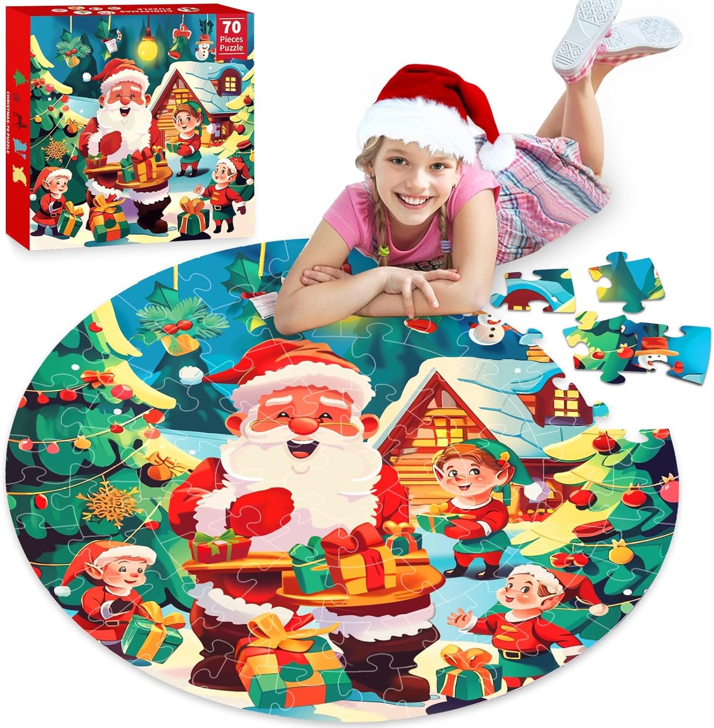 Jigsaw Floor Puzzles for Kids Games - Christmas 70 Pieces Large Toddler Puzzles for Girls Boys Ages 3 4 5 6 7 8 Years Old - Educational Toys for Unicorn Activity Birthday Christmas