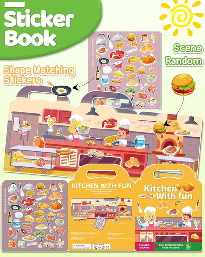 Benresive Reusable Sticker Books for Toddlers, Fun Travel Stickers for Kids, Toddler Sticker Book, Crafts Activities for Toddlers, 3 and Up Birthady Gifts - Vehicle