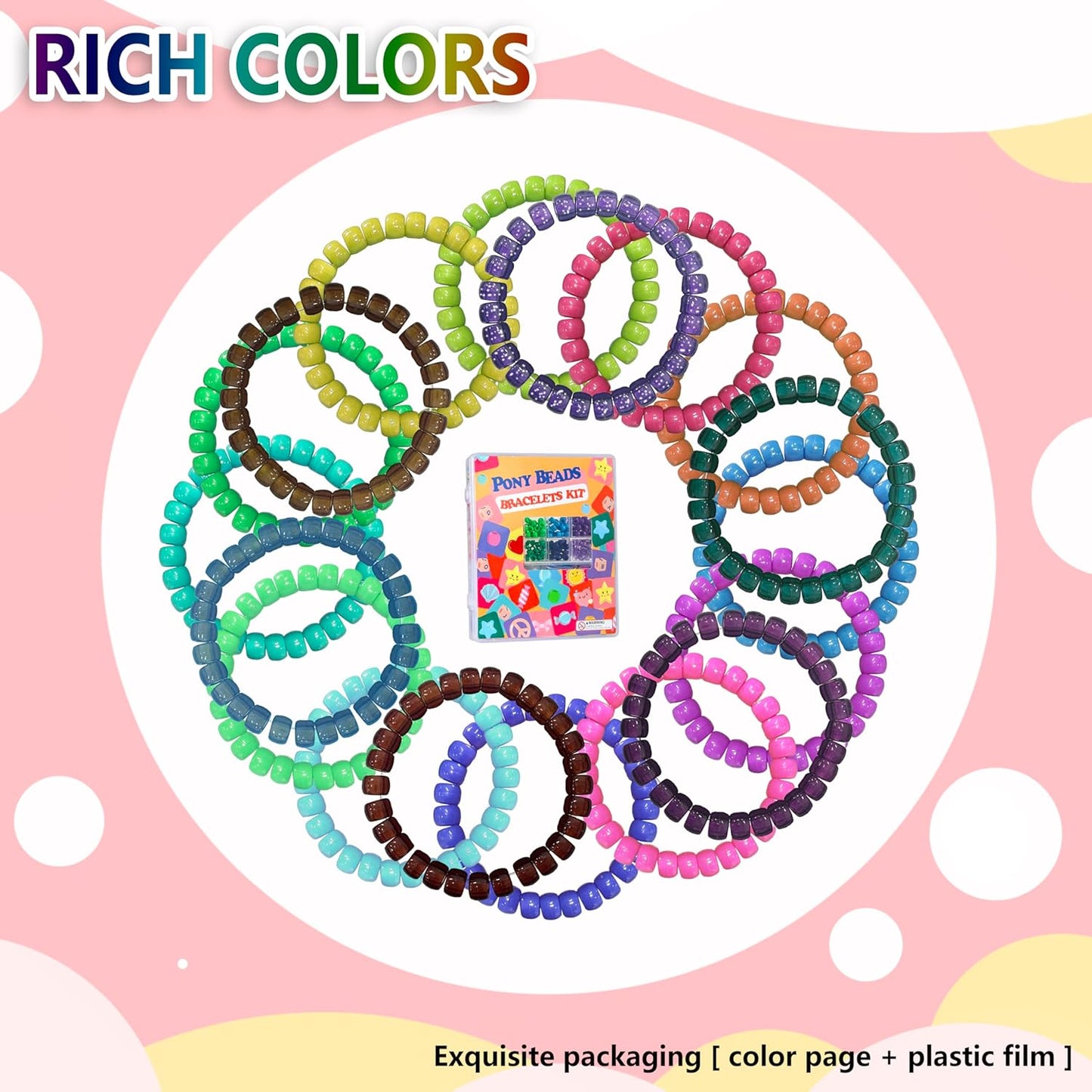 LIS HEGENSA Pony Beads Bulk,Kandi Kit for Necklace Jewelry Making Hair Braiding,Bracelets Making Kits,Hair Bead,Bracelet Beads,Plastic Bead for Crafts Braids Girls (12 Color,900PCS)