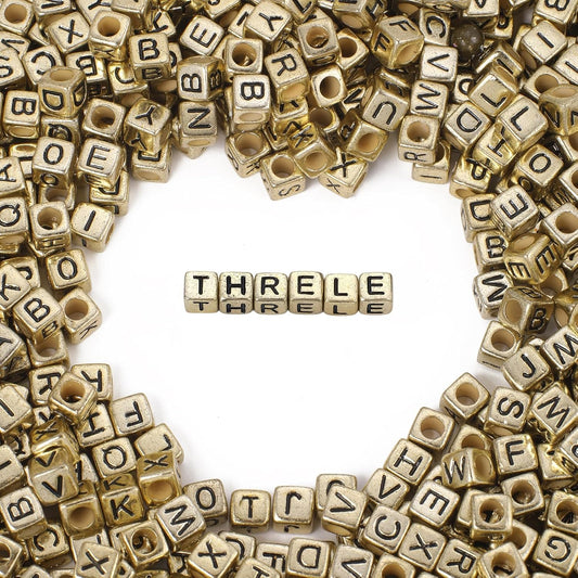 1400Pcs Square Letter Beads, Gold on Multicolor Large Hole 6x6mm Acrylic Alphabet Beads for Friendship Bracelets Making with Elastic Cord