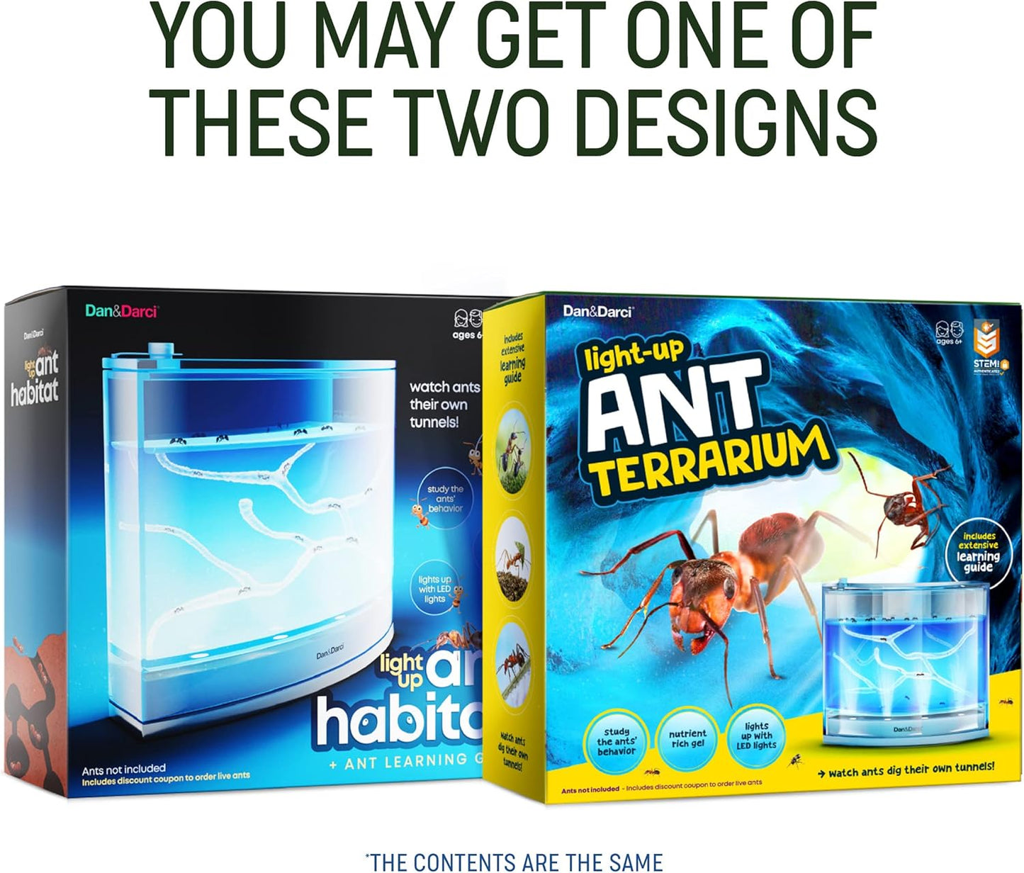 Dan&Darci Light-up Ant Farm Terrarium Kit for Kids – LED Habitat for Live Ants with Nutrient Rich Gel - Watch Them Dig Their Own Tunnels - Learning Science Toys, Experiment Gift for Boys & Girls