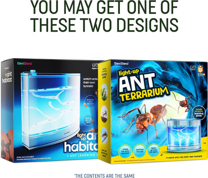 Dan&Darci Light-up Ant Farm Terrarium Kit for Kids – LED Habitat for Live Ants with Nutrient Rich Gel - Watch Them Dig Their Own Tunnels - Learning Science Toys, Experiment Gift for Boys & Girls